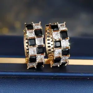 LisiZen Cross-Border Fashion Dongdaemun Light Luxury Geometric Square White Black Zircon Checkerboard Earrings, Lightweight and Versatile for Women DZEH5578