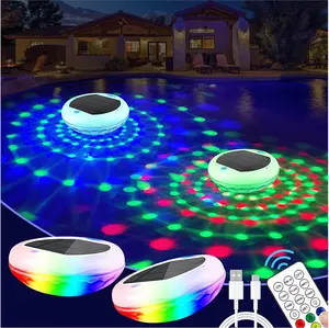 Summer Spring Gift 2-in-1 Solar and Rechargeable Floating Pool Lights: 6.7" Pool Lights that Float 6 Dynamic Modes with Remote IP68 Waterproof Hang RGB Upper and Lower Bathtub Light for Garden Pond 1 Pack