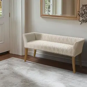 Accent Bench for Living Room, Upholstered with Nailhead Trim, & Padded Seat Entryway Bench Small, Bedroom Furniture, End of Bed Bench