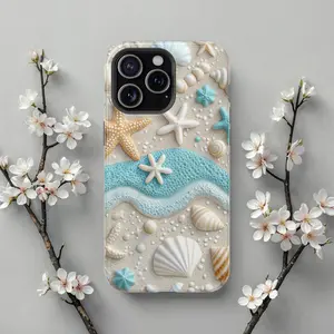 Beach Themed Phone Case, Coastal Ocean Starfish Seashell Protective Cover with Summer Vacation Aesthetic Style