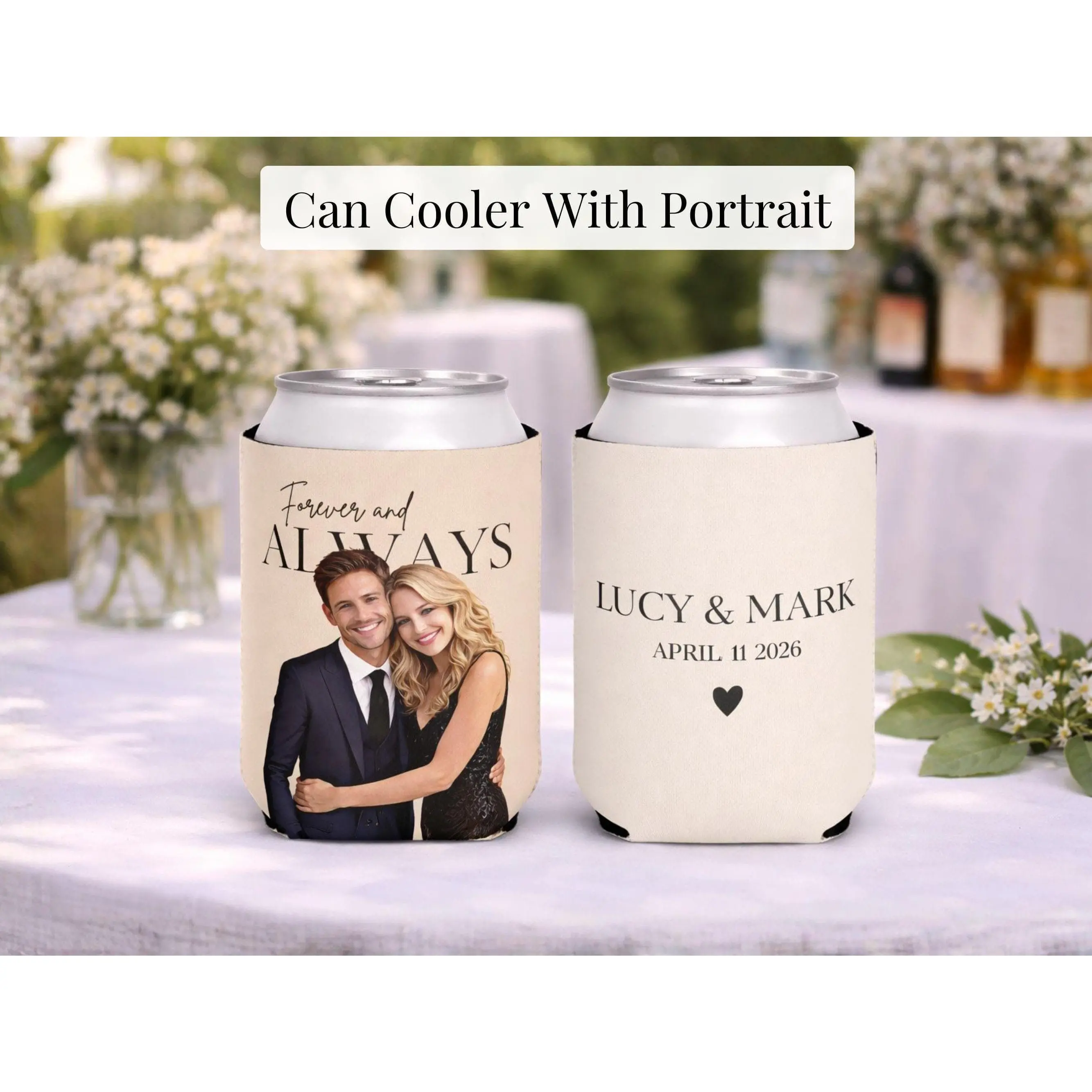 Couple Portrait Can Cooler Wedding Koozie Custom Photo Koozie Personalized Drink Sleeve Bridal Shower Favor Double Sided Gift Custom Cooler