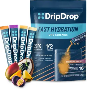 DripDrop Tropical Variety Pack Electrolyte Powder, 8 oz sticks, 16 count