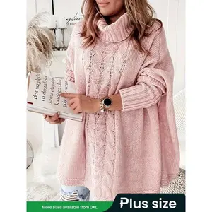 Plus Size Casual Loose Fit Solid Color Stand Collar Knit Pullover Sweater, Women's Fall & Winter Fashion, Comfortable and Stylish