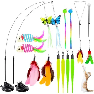 Toys for Indoor Cats, 14 count 4 in 1  Interactive Toys,  Door Kitten Wand with Suction Cup Removable Feathers Balls Mice Butterfly Streamers