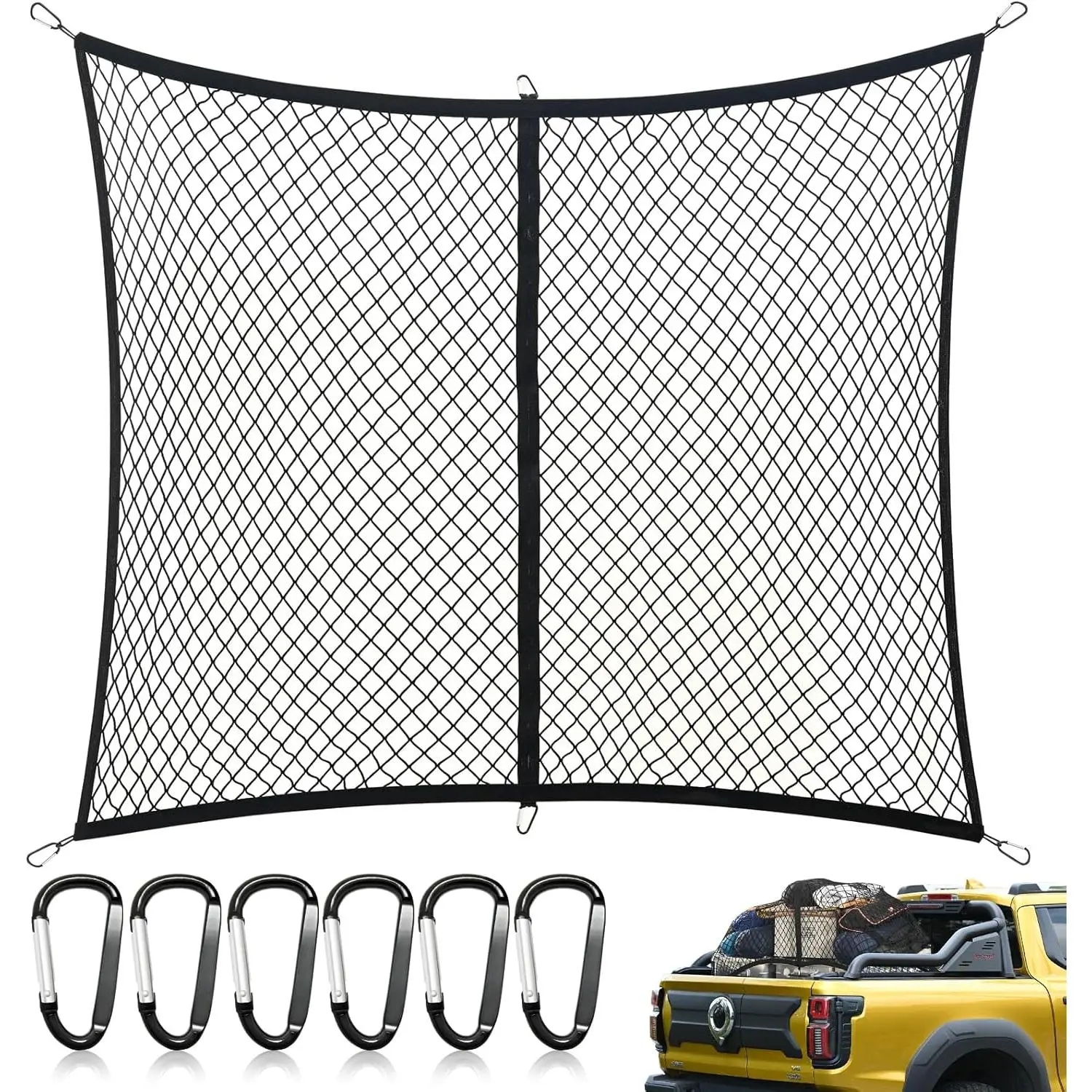Highly Elastic Cargo Net - Heavy-Duty Truck Bed Cargo Net for Pickup Trucks, Vans, and SUVs |   4x4 FT Stretches to 7x7 FT, Perfect for Daily Light Loads