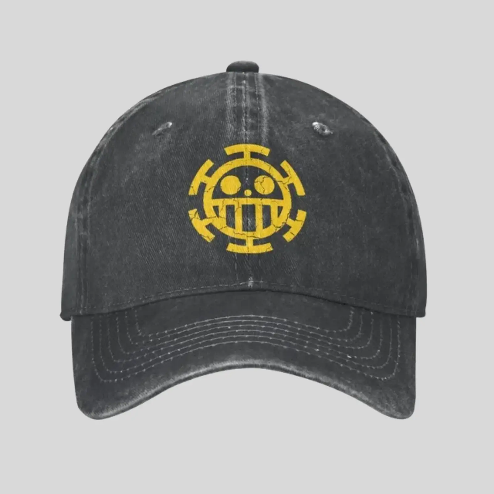 Unisex One Piece Washing Baseball Cap, Vintage Trafalgar Law Cap – Washed Black, Luffy Baseball Cap, Anime Lover