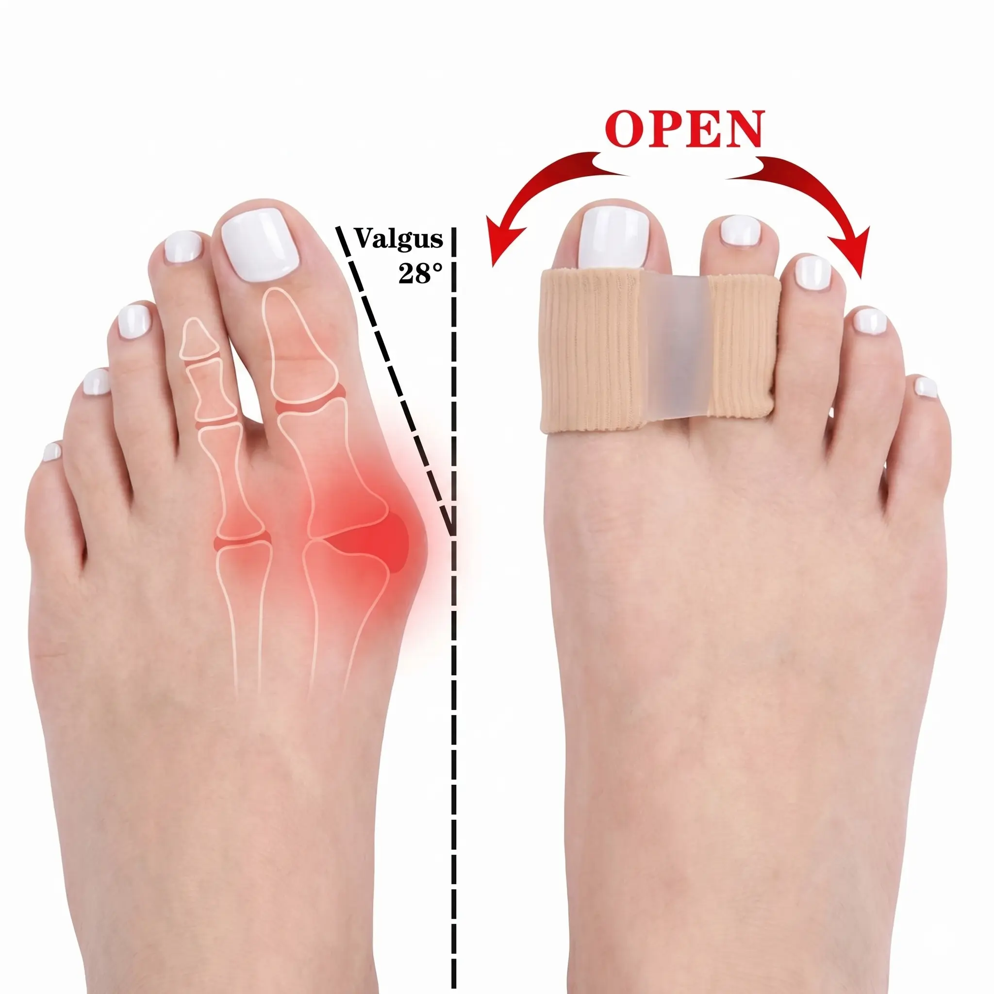 Unisex Gel Bunion Corrector with Elastic Sleeve - Big Toe Separator, Splint, Pad, Hammer Toe Straightener for Pain Relief, Breathable Day/Night Manicure & Pedicure Tool