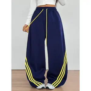 Women's Fashion Casual Pants, Loose Fit Colorblock Striped Sweatpants, Comfortable High Waist Joggers for Daily Wear