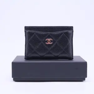 Pre-owned CHANEL LEATHER Small Leather Goods Caviar Quilted Card Holder Black W20779