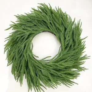 Christmas Wreaths for Front Door 24 Inch Norfolk Pine Artificial Green Wreath for All Seasons Holiday Decoration for Indoor Outdoor Home Decor