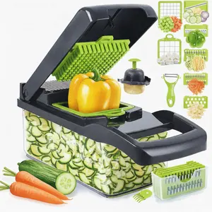 16-in-1 Multi-Blade Vegetable Cutter Dice Slice Shred Fast Durable Stainless Steel Blades Easy Clean Prep Tool for Chopping Slicing Peeling Utensils Manual Multifunctional Food Chopper Kitchen Set