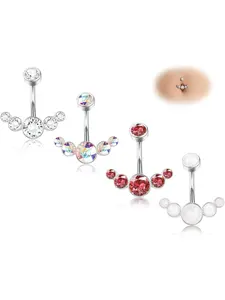 Dazzling 4 Pcs Colorful Belly Button Rings Gorgeous 14G Stainless Steel Navel Rings for Women Men Barbell Belly Rings Simple Long Bar Belly Button Rings Shining CZ Belly Button Piercings Reverse Navel Rings Body Piercing Jewelry Set