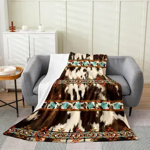 Flannel Throw Blanket,Western Farmhouse Wild Animals Exotic Aztec,Soft Cozy Warm Lightweight Portable Blanket,Living Room Couch Sofa Bed Office Car Travel Camping,Gift for Women Men Adults,Birthday,Anniversary