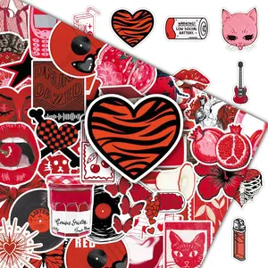 50 Sheets Y2K Red Graffiti Aesthetic Vintage Stickers - Creative Design Art Retro Decals for DIY Scrapbook Journal Sticker Collage Pack