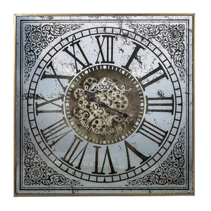 HomeRoots 401294 Silver & Gold Antique Style Square Wall Clock