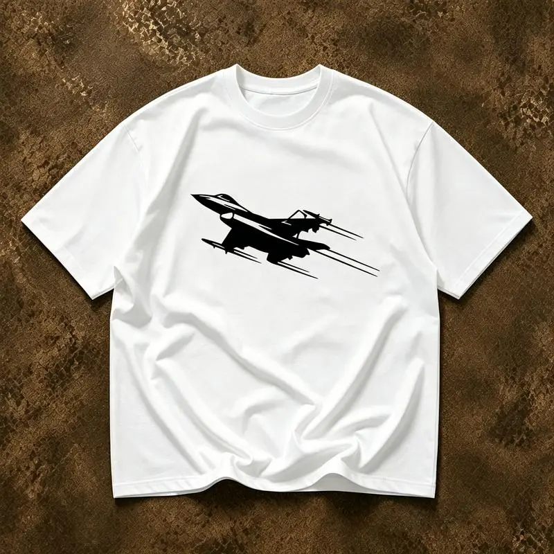 Aesthetic Minimalist Jet Airplane Illustration Graphic Tee, 100% Thick Cotton White Heavyweight Oversized Shirt, Cool Trendy Aviation Top Everyday Streetstyle Loose Fit