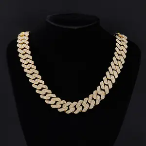 20MM Hip Hop Cuban Chain, Full - Diamond, Zinc Alloy, Rhombus Geometric Design with Three - Row Diamonds, Rap Men's Necklace Jewelry Gift for Couple Man Fit Daily Wear
