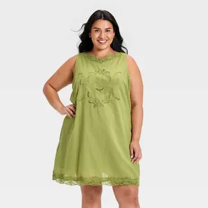 Women's Cutwork Mini Shift Dress - Universal Thread Olive Green 2X