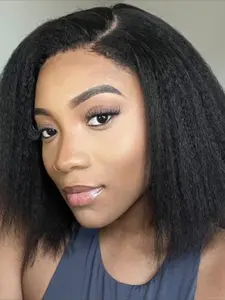 Natural Color Kinky Straight Bob Wig 13x4 Transparent Lace Frontal Wig Human Hair Wig for Women Halloween Wig