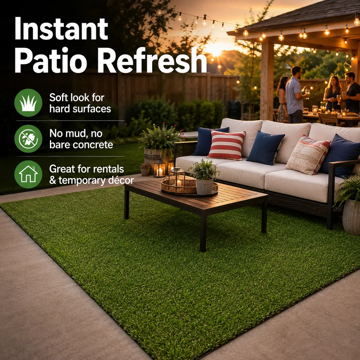 Artificial Grass Turf Rug, 0.8 in Pile Synthetic Turf Mat for Patio, Balcony, Porch, Backyard & Events, Foldable SBR Backing