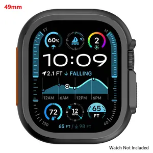 3 in 1 Metal Case Compatiblefor Apple Watch Ultra 3/2/1 Ultra Band 49mm/46mm/45mm/44mm, Protector Rugged Bumper Cover for Apple Watch Series 10 9 8 7 6 and Ultra 3/2/1-Watch case only(Watch Not Included) Protection 49mm-Black