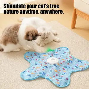 Interactive Cat/dog Toy, Hide-And-Seek, Moving Feathers Lid, Kitten Wand Toy, Rechargeable Automatic Cat Toy, Fun Pet Play Equipment