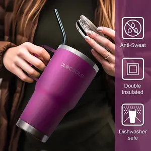 30oz Tumbler with Handle, 1 Count Stainless Steel Insulated Travel Coffee Mug with Lid & Straw, Thermal Coffee Cup for Hot & Cold Drinks, Vacuum Insulated Cup, Drinkware Flasks, Stainless Steel Tumblers