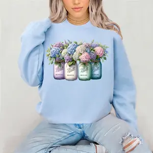 Mason Jar Hydrangeas Crewneck Sweatshirt Gildan Everyday Style Super Soft Unisex Fit Streetwear Graphic Top warm Womenswear Casual Printed Long Sleeved