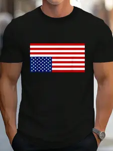100% Cotton Upside Down USA American Flag T-Shirt Women's Men's Graphic Tee Crew Neck summer vacation Tops