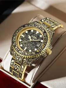 Men's Vintage Luxury Style Round Dial Analog Quartz Watch, Vintage Casual Wristwatch As Gift for Boy, with Box