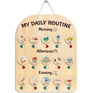 Daily Routine Chart for Kids, Wooden Visual Schedule, Toddlers Morning Bedtime Chore Chart, Child Responsibility Board, Daily Tasks, Birthday Gifts for Children 3-5 Year Old