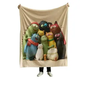 Healing Clay Animal Family Flannel Blanket Clay Animation Style Warm Cozy for Kids & Adults Perfect for Bedroom Living Room Parent Child Interaction