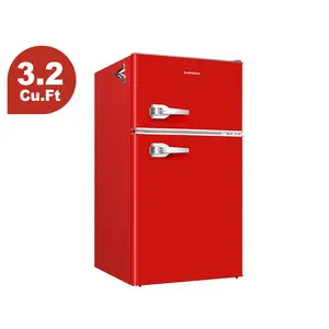 BANGSON 3.2 Cu.ft Retro Portable Fridge with Separate Freezer, Home Refrigerator, Adjustable Temp, Quiet Run, Energy-Efficient, Handle/No-Handle Options, Refrigerator Accessories Gift Idea