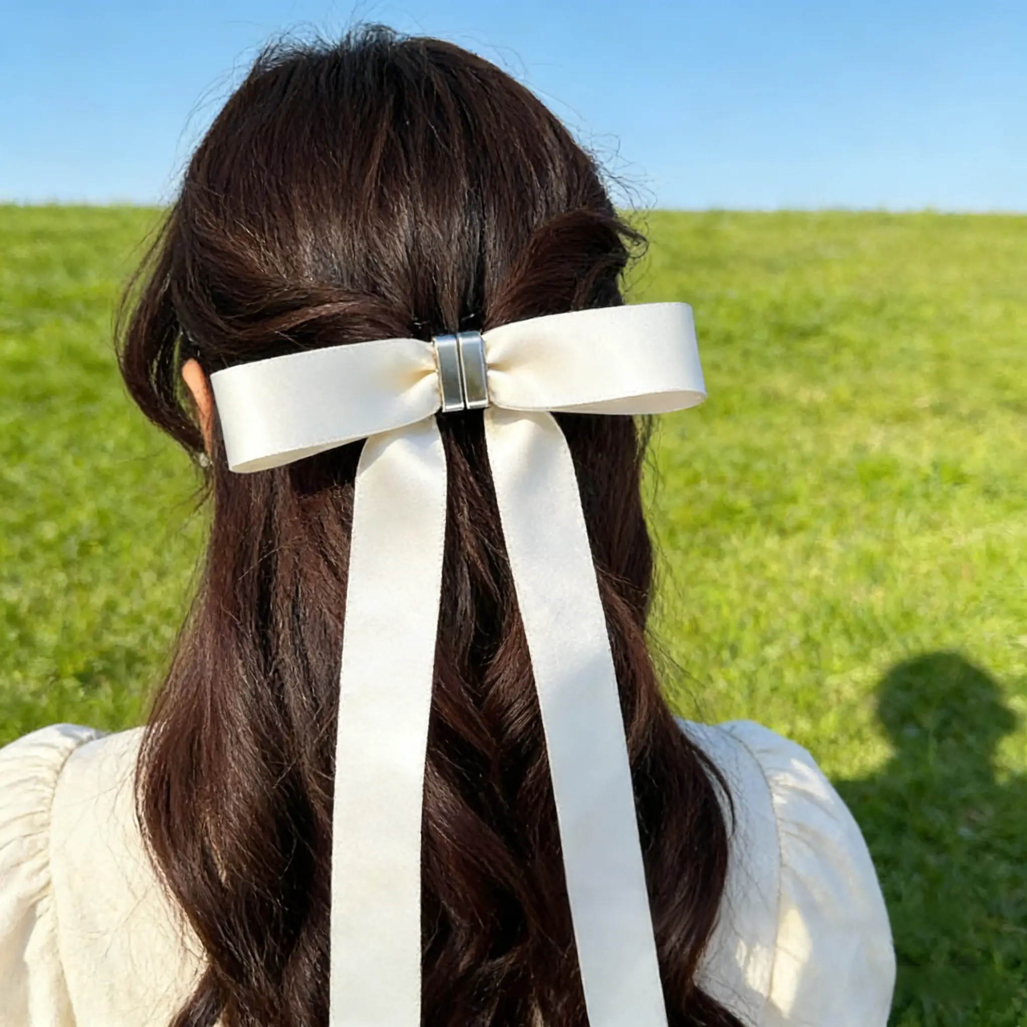 Satin Bow Hair Clip with Long Ribbon, Magnetic Closure for Strong Hold 2-in-1-Strong-Magnetic-Hair-  main image 4