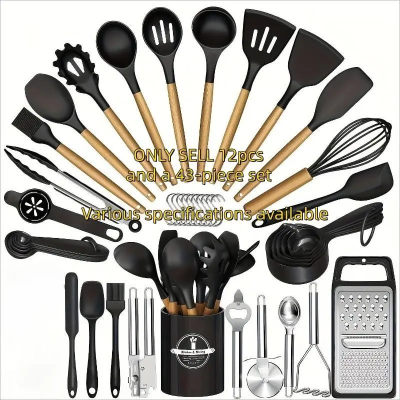 43-Piece Silicone Home and Kitchen Tool Set, Silicone Spatula Set, Non-Stick Friendly Utensils & Spoons, Durable Stainless Steel Tools, Essential Cooking Accessories