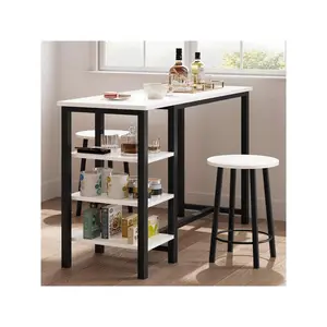 Bar Table With 2 Stools Counter Height Table With 3 Storage Shelves 3 Piece Dining Table Set For Small Space Apartment Kitchen WhiteandBlack