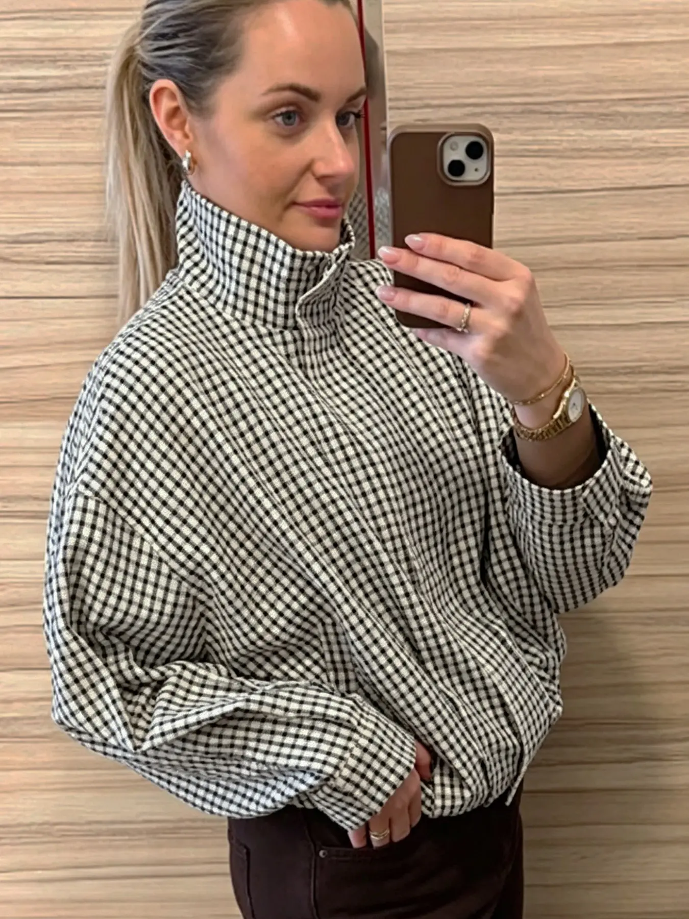 Plaid Bomber Jacket Women Womenswear Stand Collar High Neck Oversized Cropped Coat Vintage Long Sleeve Spring Jacket Chic Casual Commutes Aviator Jacket Zipper Demi-Season Checked Outerwear Casual Collared Coats