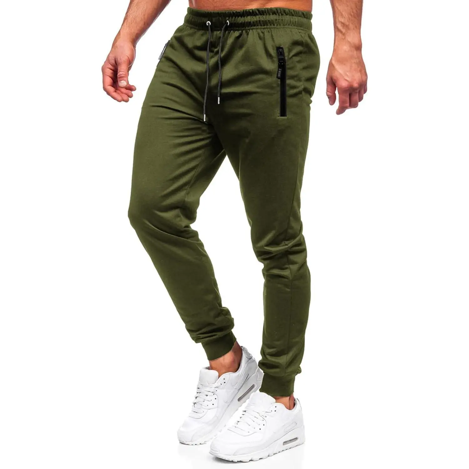 Men's Mid-Waist Solid All Seasons Joggers - Casual Army Green Athletic Sweatpants for Running, Everyday Loungewear