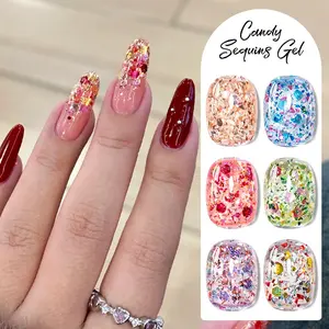 Mtssii 6pcs Set 7ML Candy Sequins Nail Gel Polish, Sparkling Glitter Shining Soak off UV LED, Semi-Permanent Varnish for DIY Nail Art, Nail Care, Manicure
