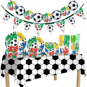 102pcs World Cup Football Party Decorations, Disposable Paper Plates Napkins Cups Utensils Set, Perfect Gift for Soccer Fans