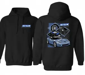 1320 VIDEO C6 Corvette ZR1 Graphic Hoodie, Sweatshirt, T-Shirt For Men For Women, Trendy Cotton Apparel Featuring Blue Sports Car with Engine, Perfect Gift For Car Enthusiasts and Corvette Fans