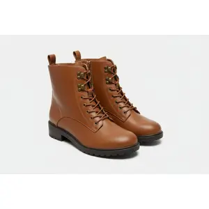 Women's Cognac Marta Lace-Up Ankle Combat Boot with Memory Foam Insole