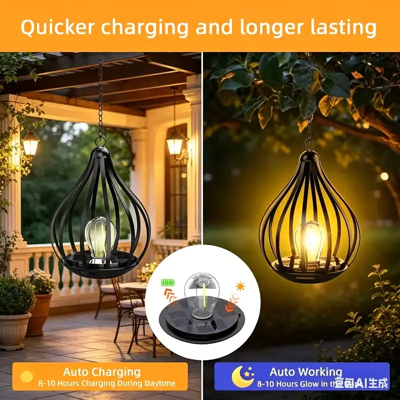 RUIDEL MICHAELS 2-Piece Outdoor Solar Lantern Pendant Lights - LED Warm White, IP44, Garden Decorative Lighting, Solar Lanterns Decoration, DIY Outdoor Light for Fence, All Seasons, High-Quality Gift