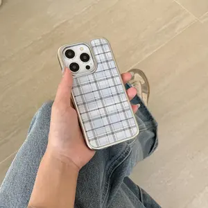Plaid Pattern Phone Case, Decorative Shockproof Protective Phone Protector Cover, Phone Accessories Compatible with iPhone 16 Pro Max 15 Pro Max 14 Pro 13 Pro 12, Casing, Protection