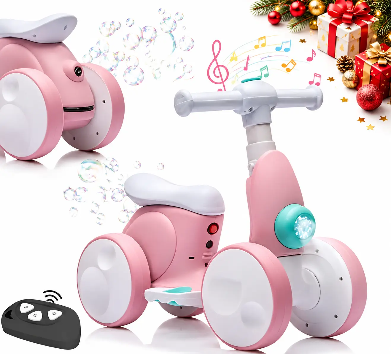 wiwens Electric Baby Balance Bike for 1 Year Old Toddler Ride On Toys Gift 4 in 1 Kids Balance Bike with Bubble Machine,Powered Motor,Music,LED Lights for 12-36 Month Boys Girls First Birthday Gift