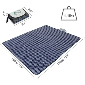 Waterproof Sandproof 59x71" Picnic Blanket, Foldable Lightweight Portable Outdoor Mat with Carry Strap, Ideal for Beach Camping Park Lawn Activities, Navy Blue