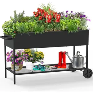 51 x 26 x 31.5 Inches Raised Garden Bed with /Storage Shelf, Mobile Planter Box for Outdoor , Elevated Garden Bed for Backyard, Balcony, Black
