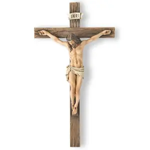 Catholic Crucifix Wall Cross – 9.65" Handmade Renaissance Jesus Christ Sculpture, Stylish Religious Home Decor, Inspirational Christian Easter Gift for Devout