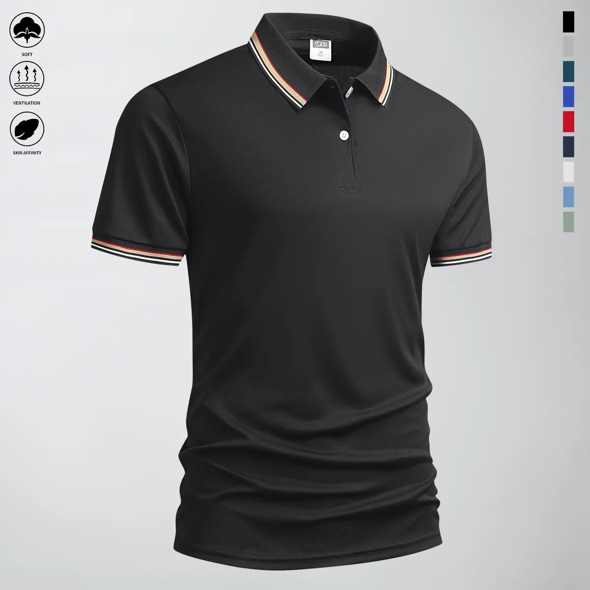 Men’s summer breathable quick-dry basic fashion casual collared short-sleeve T-shirt for everyday work and outdoor sports/leisure wear