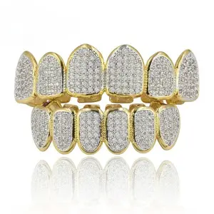[ICE HUE] Unisex 18K Gold Vacuum Plated Copper Grillz with 5A+ Sri Lanka Zircon - Lightweight Luxury Costume Jewelry, Miami-Italy-Mexico & Micro Inspired, Daily Wear Gift Idea, Chicano Hip Hop Classic Style